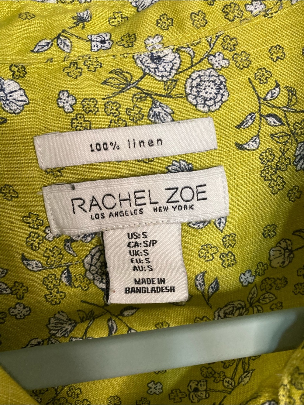 Rachel Zoe 100% Linen Floral Button Down Shirt - Yellow/Blue Flower Short Sleeve - Picture 2 of 5